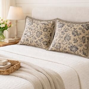 American Living Black & Cream Floral/Gingham Standard Pillow Shams (Pair)